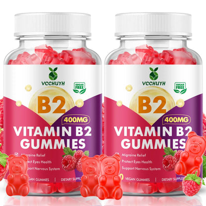 VCCHUYH Vitamin B2 Gummies for Kids & Adults, VIT B2 Riboflavin 400mg Supplement with Magnesium for Migraine Relief & Nervous System Support, Non-GMO VCCHUYH