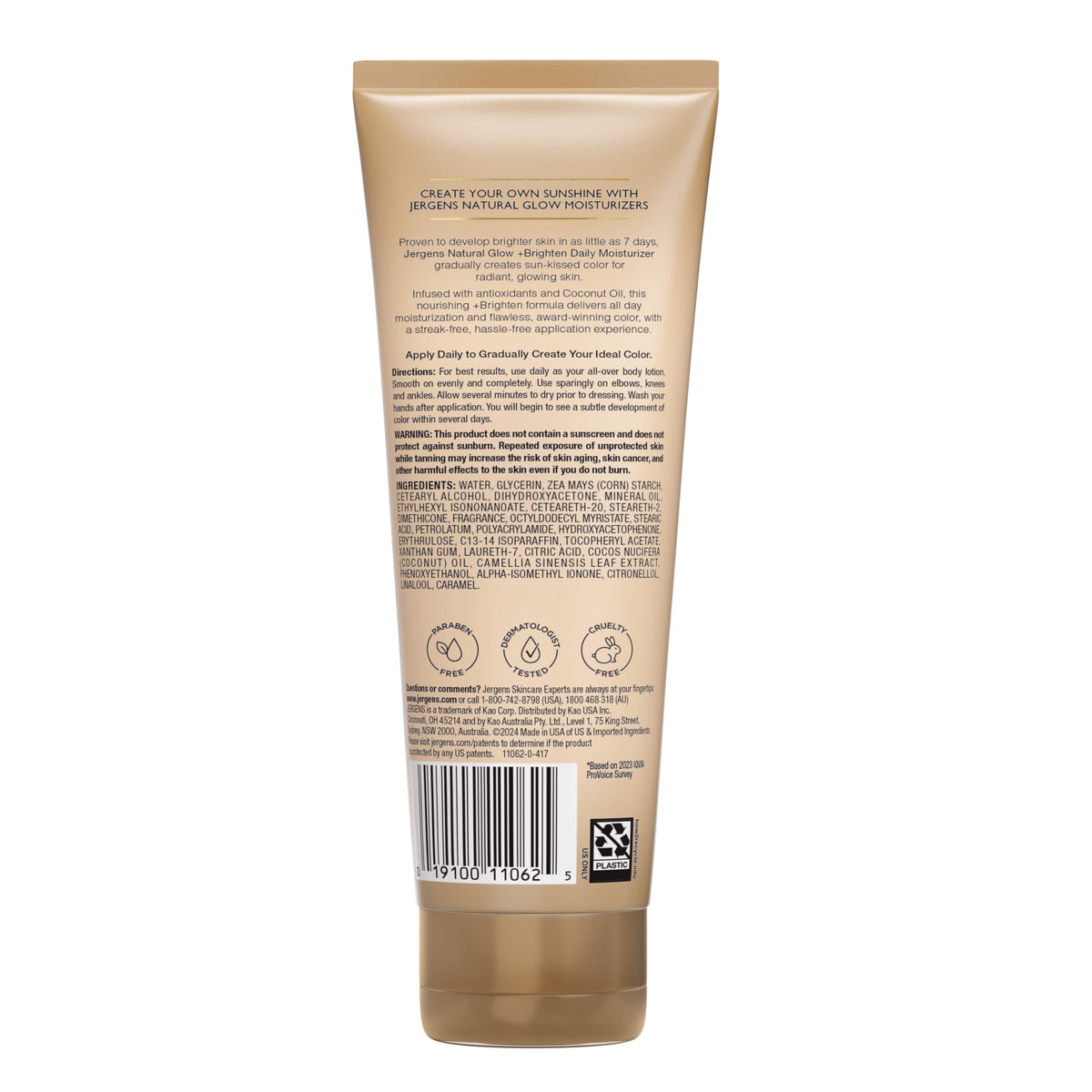 Jergens Natural Glow Self Tanner Body Lotion, Sunless Tanning, Medium to Deep Skin Tone, Daily Moisturizer with Coconut Oil, Vitamin E and Antioxidants, 7.5 Oz Jergens