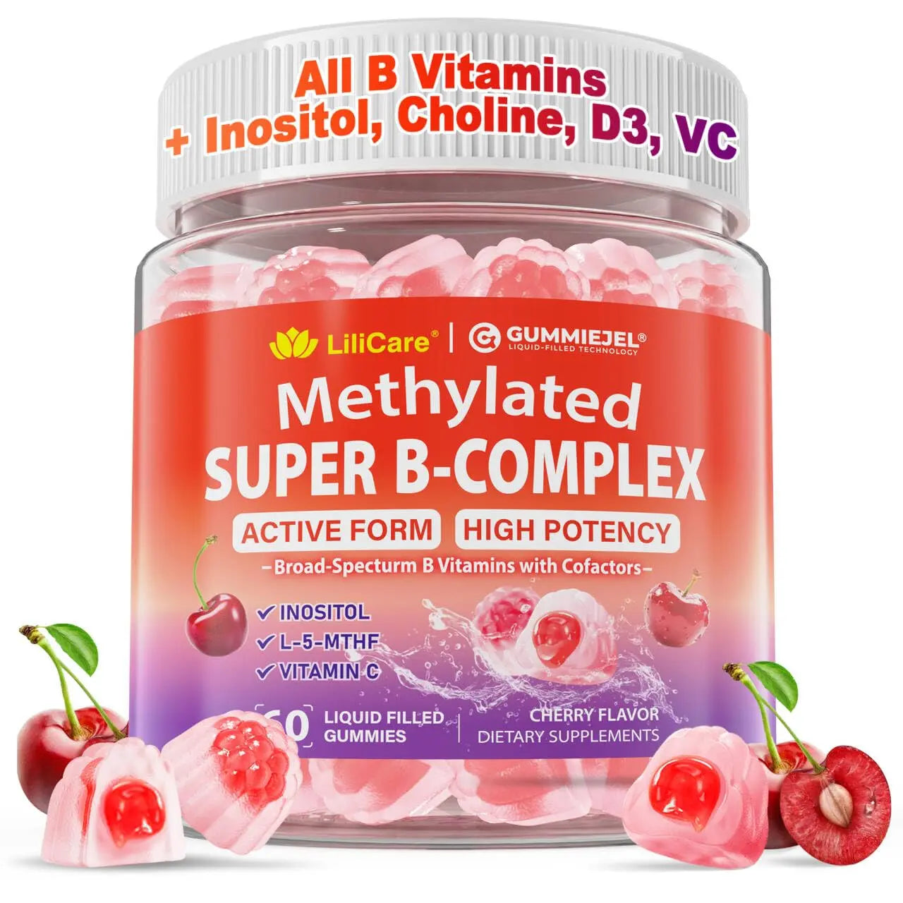 Methylated Vitamin B Complex Gummies for Women & Men - 12-in-1 Multivitamin with 1000 mcg Methyl B12, 1700 mcg Methylfolate, 2000 mcg Biotin, Inositol for Energy LILICARE