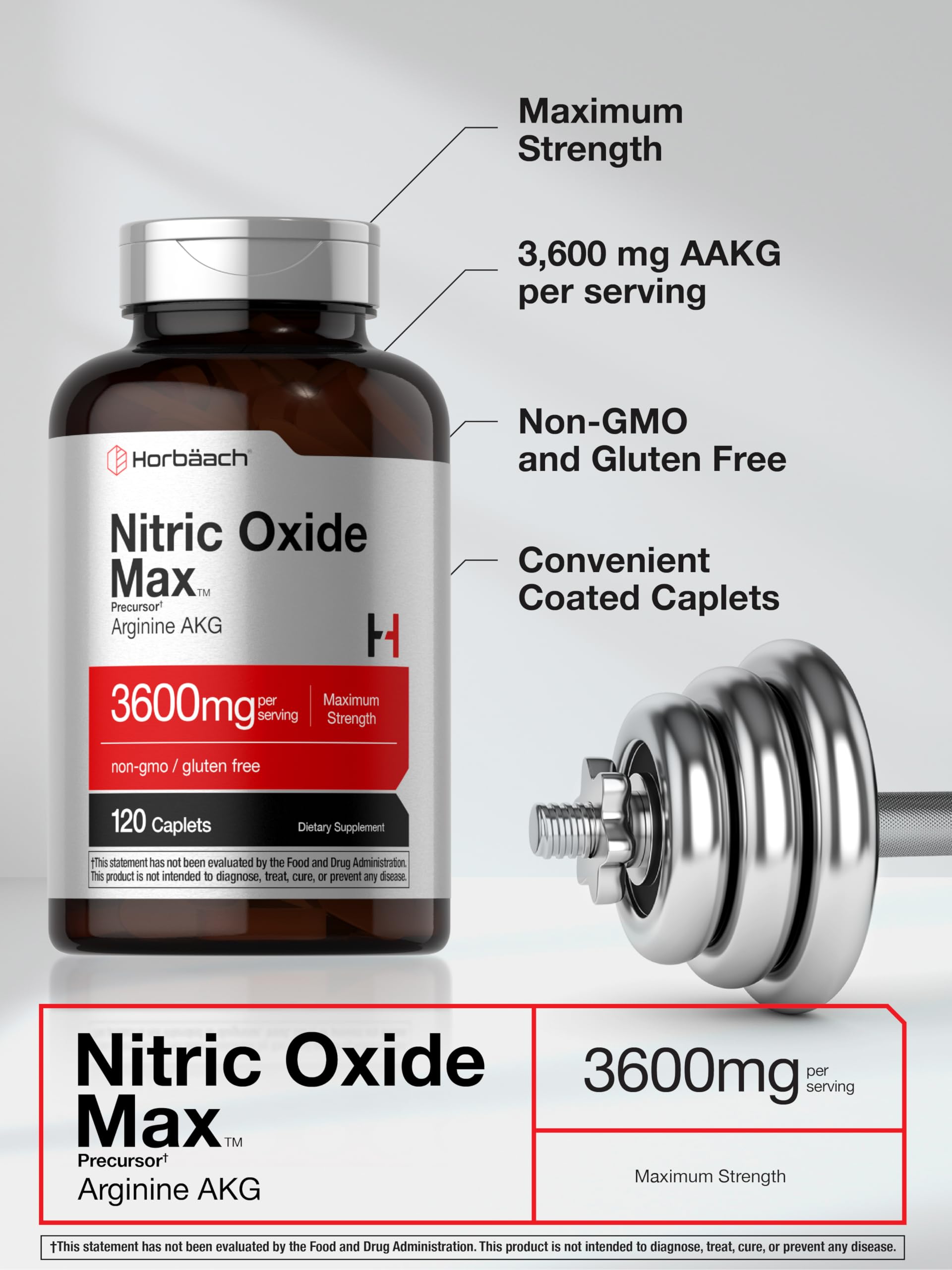 Horbäach Nitric Oxide Max 3600mg | 120 Caplets | with Arginine AAKG for Men and Women | Vegetarian, Non-GMO Horbäach buy australia supplements