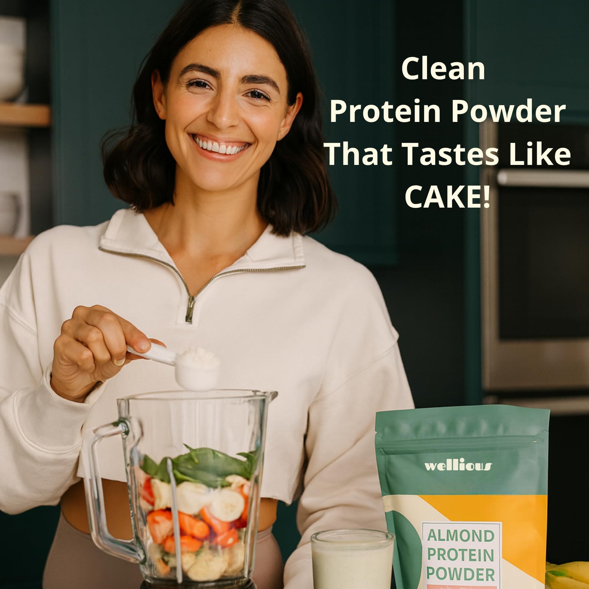 wellious Almond Protein Powder (Unflavored, Unsweetened) - 18 Grams of Pure Healthiest Vegan Protein for Women & Men | Soy-Free & Gut Friendly Protein wellious buy australia supplements