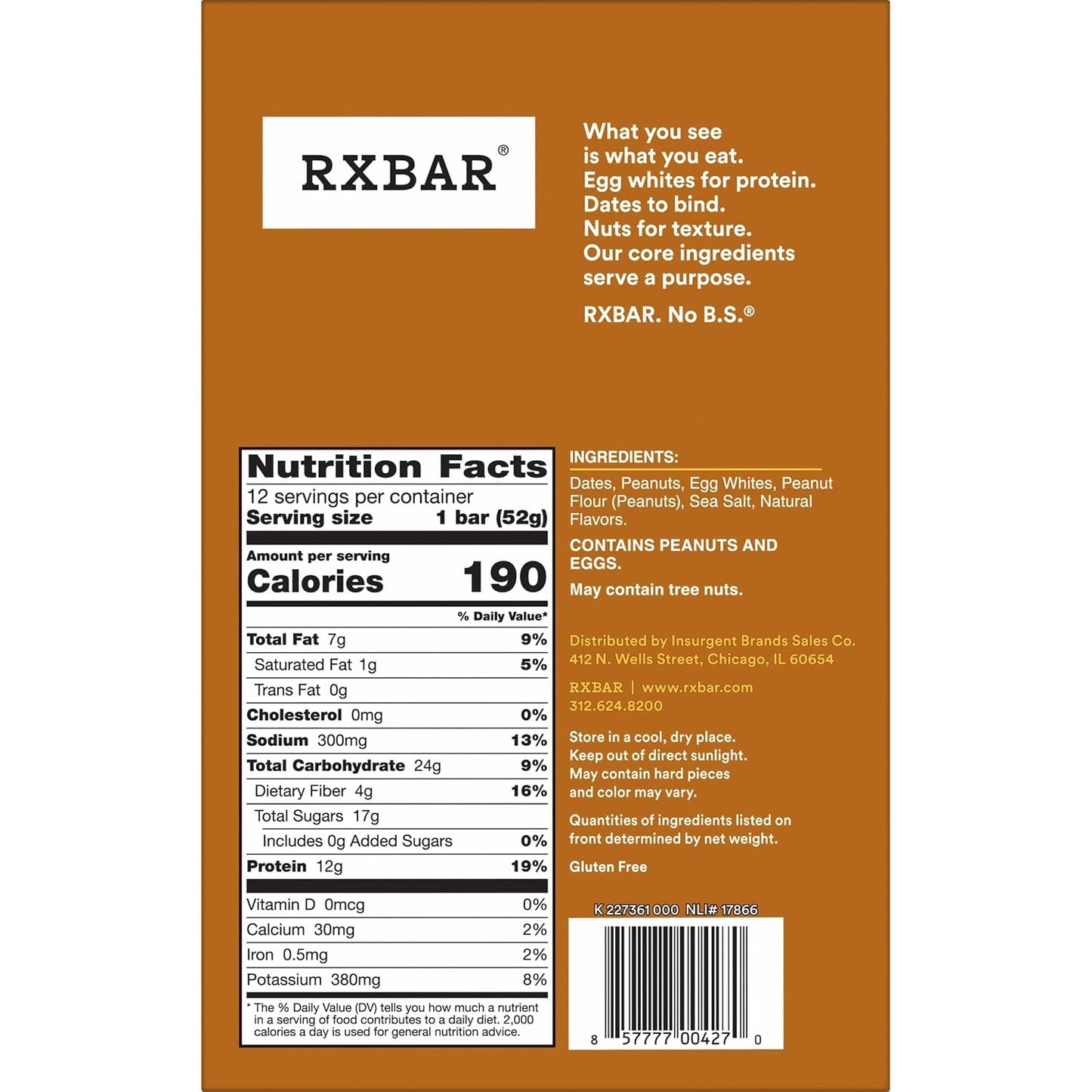RXBAR Protein Bars, 12g Protein, Gluten Free Snacks, Peanut Butter, 22oz Box (12 Bars) Gsupps Australia