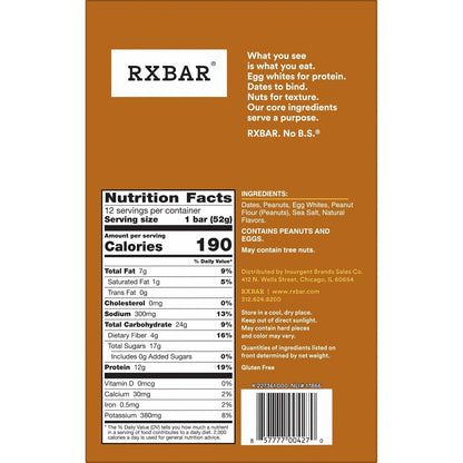 RXBAR Protein Bars, 12g Protein, Gluten Free Snacks, Peanut Butter, 22oz Box (12 Bars) Gsupps Australia