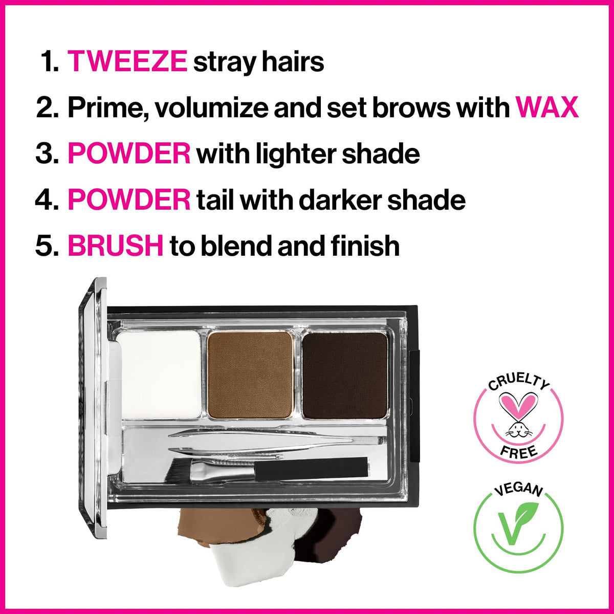 wet n wild Ultimate Eyebrow Makeup Kit, Long-Lasting Matte Brow Powder, Tweezers, Wax & Brush, Built-In Mirror, Purse-Friendly Compact - Dark Brown wet n wild