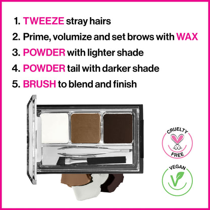 wet n wild Ultimate Eyebrow Makeup Kit, Long-Lasting Matte Brow Powder, Tweezers, Wax & Brush, Built-In Mirror, Purse-Friendly Compact - Dark Brown wet n wild