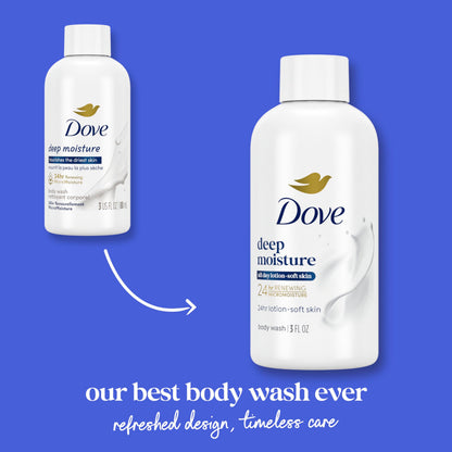 Dove Body Wash Deep Moisture for 24hr Lotion-Soft Skin Moisturizing Skin Cleanser with No Sulfates No Parabens 3 oz Dove