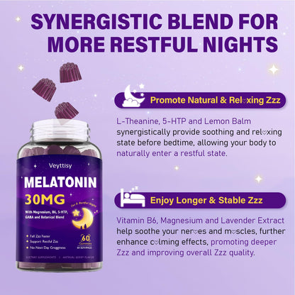 Veyttisy Melatonin 30mg Gummies for Adults - Sugar Free Melatonin Gummies Maximum Strength with Magnesium, B6, GABA & Botanical Blend - Non-Habit Forming,Vegan Veyttisy