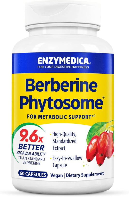 Enzymedica Berberine Phytosome High Absorption Supplement - Berbevis Berberine Phytosome Capsules for Men & Women, Bioavailable Formula, Natural Metabolic Health Support, Vegan, Gluten Free - 60 Caps Gsupps Australia