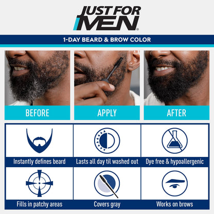 JUST FOR MEN 1-Day Beard & Brow Color, Temporary Color, Black Just for Men