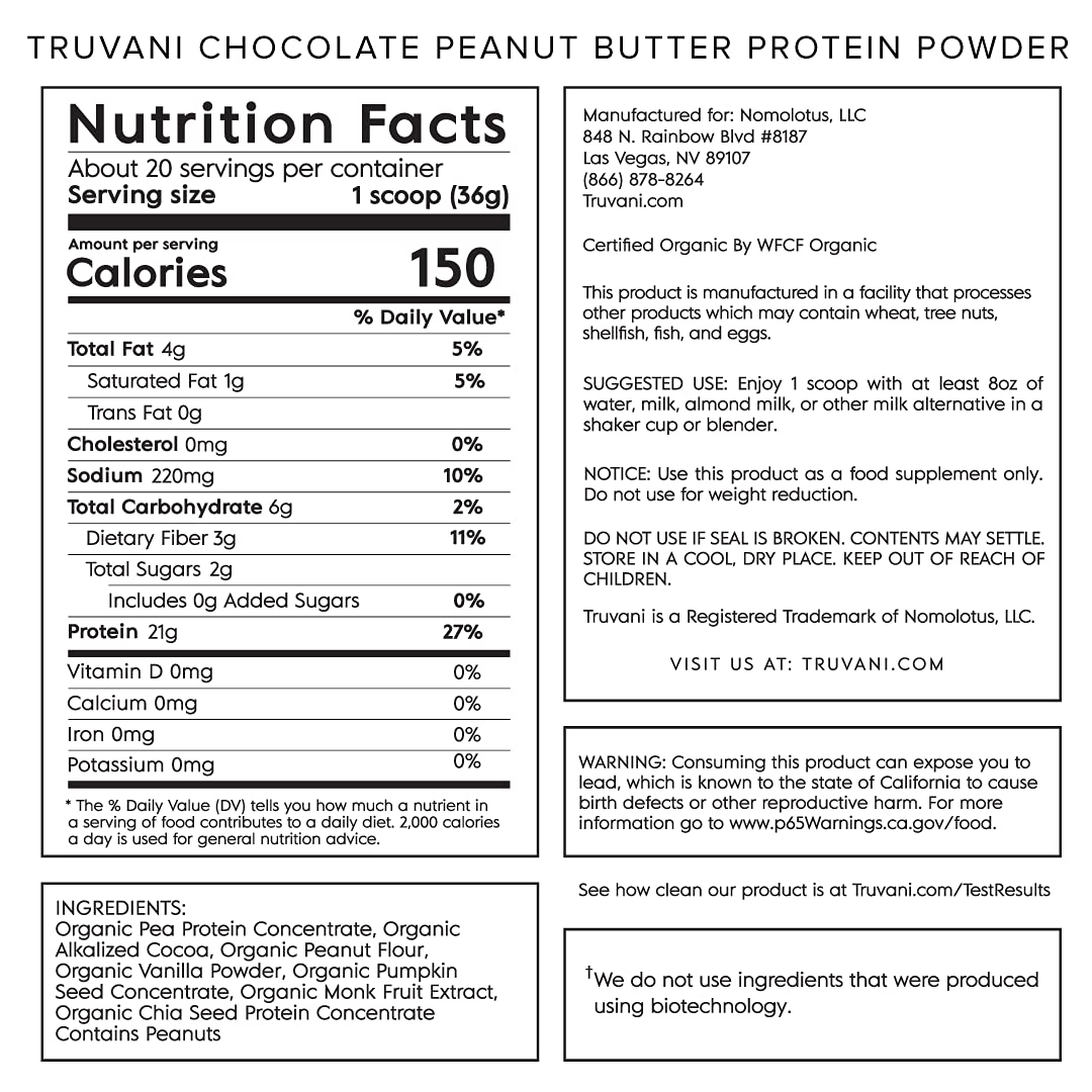 Truvani Vegan Chocolate Peanut Butter Protein Powder - 20g Plant-Based Protein, Gluten Truvani buy australia supplements