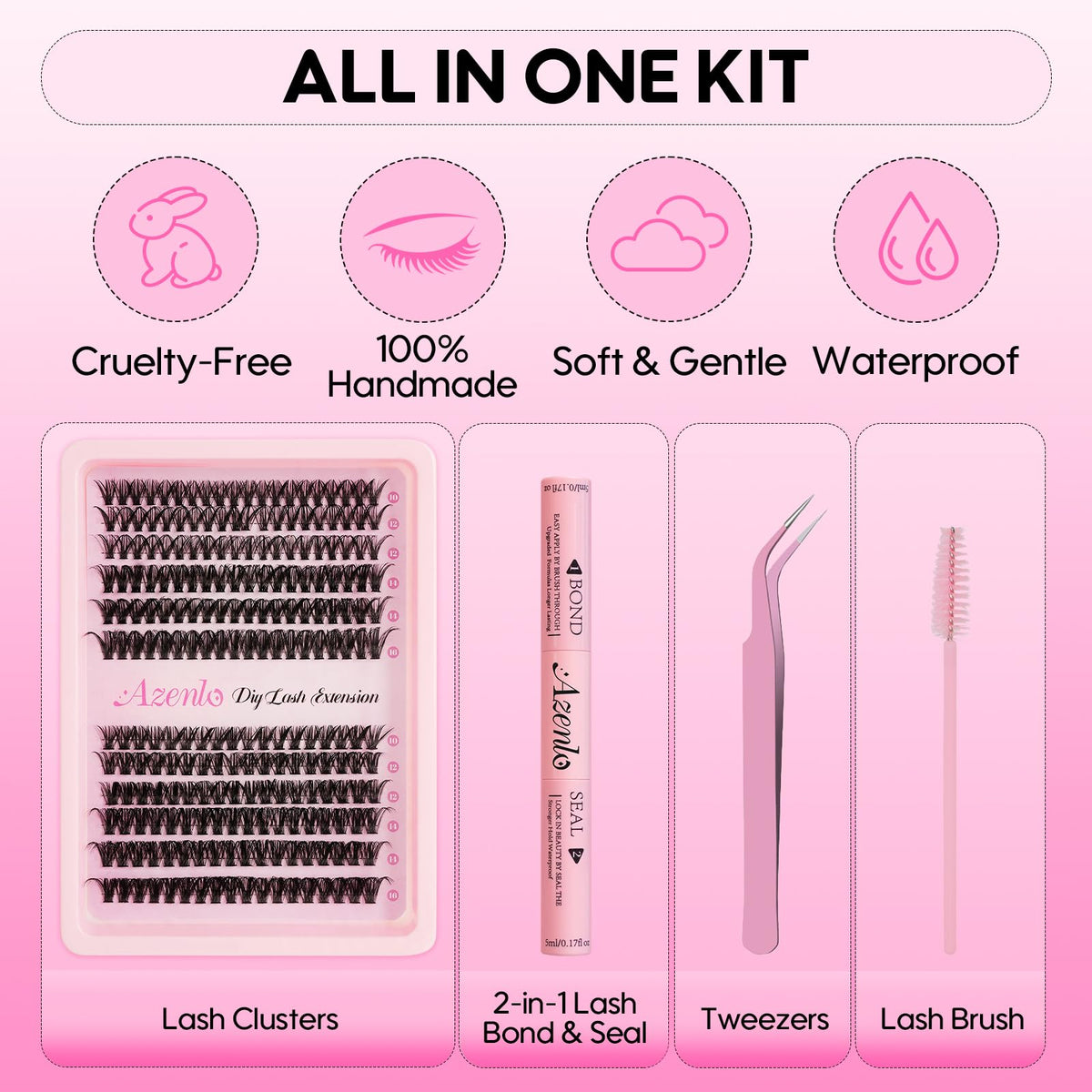 Azenlo Lash Extensions 40D+60D Cluster 240pcs DIY Wispy Lash Clusters 10-16mm Eyelash Clusters for Beginners At Home Individual Thin Band Lash Kit (40D+60D Kit) Azenlo