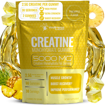 Creatine Gummies 5000mg, 30 Servings Creatine Monohydrate Gummies - Third-Party Tested Creatine for Women, Pineapple Flavor Creatine for Men, Muscle Growth, WELLNESS LABSRX buy australia supplements