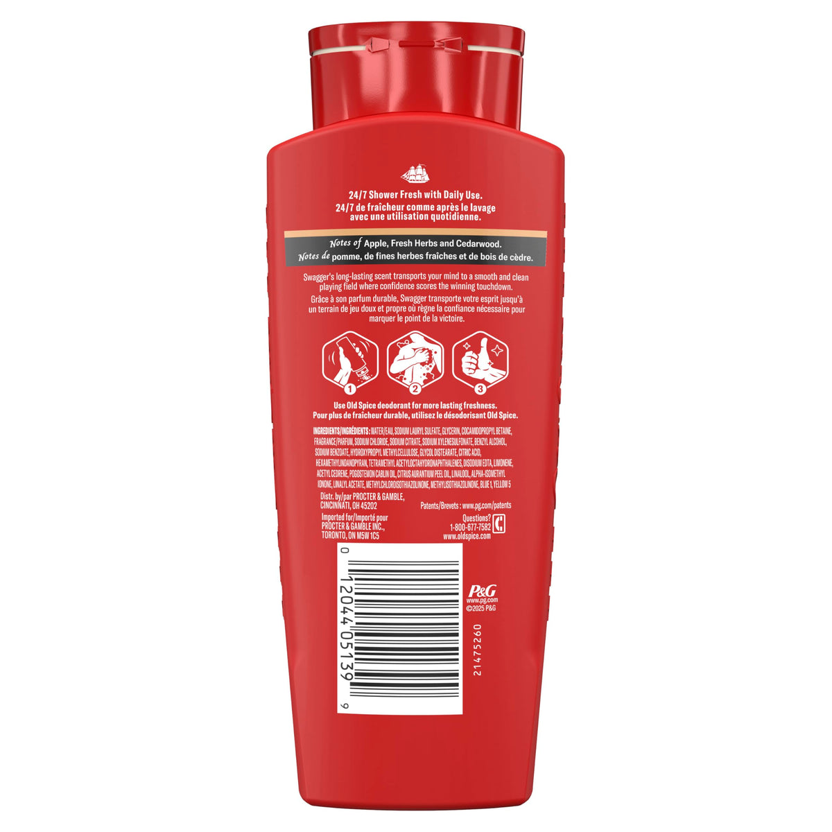 Old Spice Refreshing Body Wash for Men, 3X Defense, 24/7 Shower Fresh with Long Lasting Scent, Red Collection, Swagger with Cedarwood Scent, 24 oz (Pack of 2) Old Spice