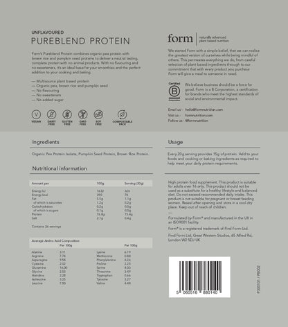 Form Pureblend Protein - Unflavoured and Unsweetened Vegan Protein Powder FormBuy Supplements Australia