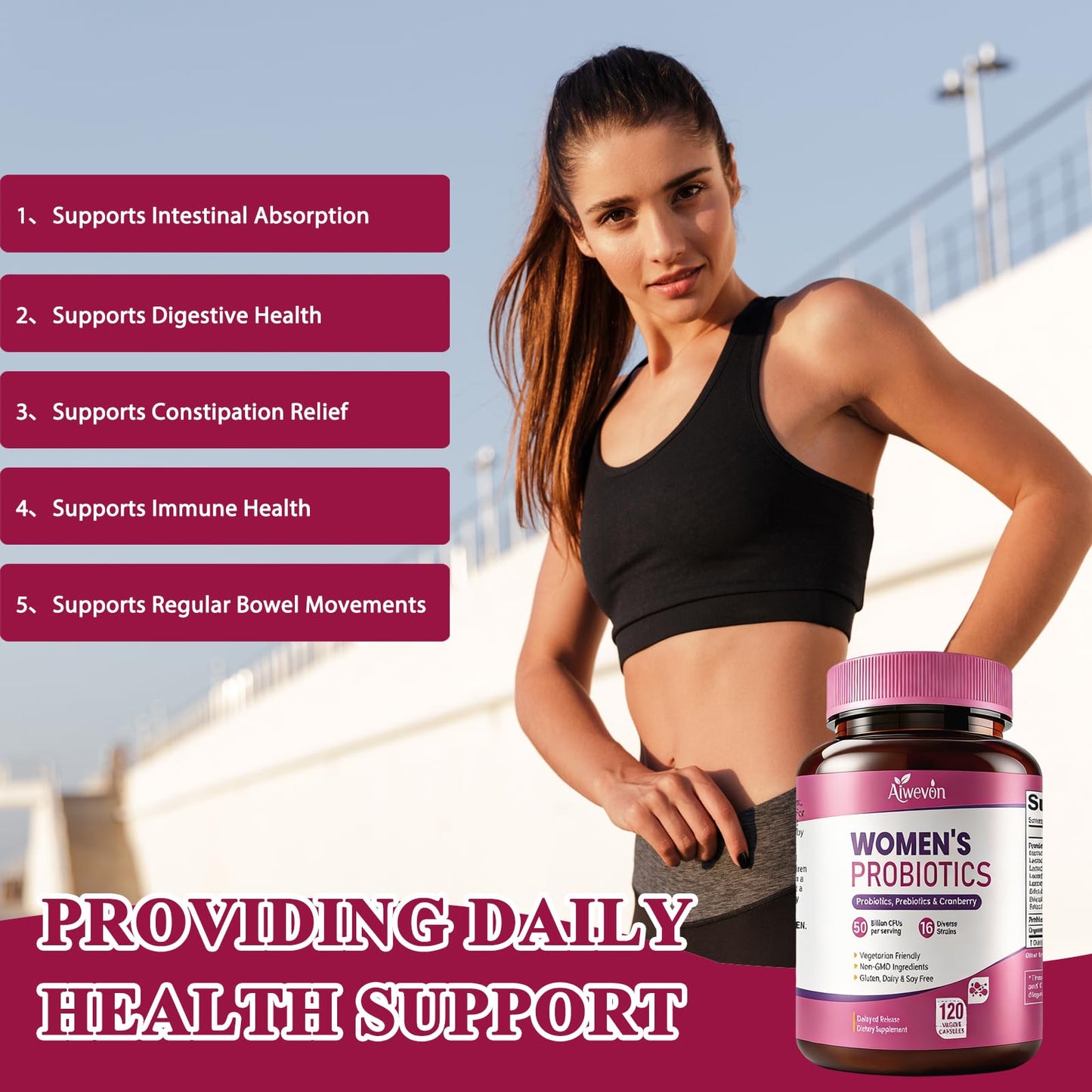 Women Probiotics 50 Billion CFU: Probiotics for Women with Prebiotics & Cranberry, 16 Strain Probiotic Supplement for Digestive Gut Health, Vaginal & Urinary Tract Support Aiwevon