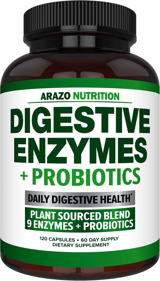 Digestive Enzymes with Probiotics - Multi Enzyme Nutritional Supplement - Acidophilus Bromelain Papaya Papain Lipase & Lactase - Improve Digestion - 120 Pills - Arazo Nutrition Gsupps Australia