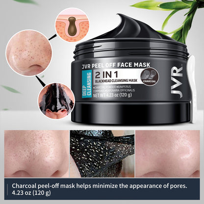 JVR Peel Off Face Mask, Blackhead Mask for Men, Charcoal Peel Off Black Mask, Facial Mask Refreshing and Deep Cleansing for All Skin Types 4.23 OZ JVR