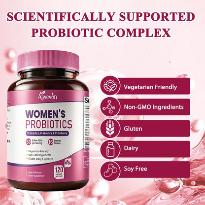 Women Probiotics 50 Billion CFU: Probiotics for Women with Prebiotics & Cranberry, 16 Strain Probiotic Supplement for Digestive Gut Health, Vaginal & Urinary Tract Support Aiwevon