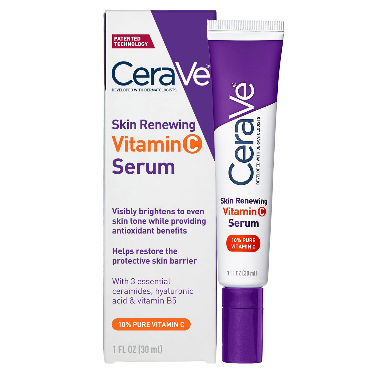 CeraVe Skin Brightening Vitamin C Serum for Face with Hyaluronic Acid, 1oz CeraVe