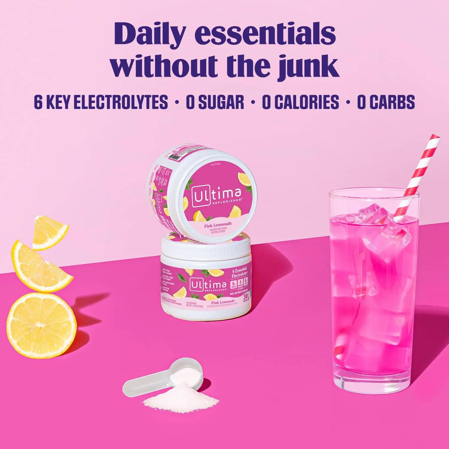 Ultima Replenisher Daily Electrolyte Powder Drink Mix – Pink Lemonade, 30 Servings Canister – Zero Sugar Hydration Powder with 6 Electrolytes & Minerals Ultima Replenisher