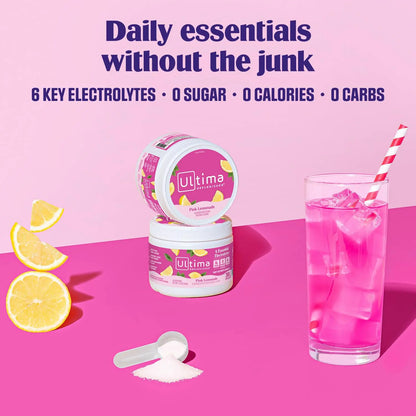 Ultima Replenisher Daily Electrolyte Powder Drink Mix – Pink Lemonade, 30 Servings Canister – Zero Sugar Hydration Powder with 6 Electrolytes & Minerals Ultima Replenisher