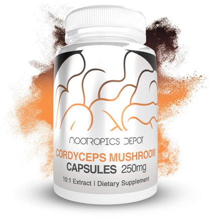 Nootropics Depot Cordyceps Mushroom Capsules | 10:1 Whole Fruiting Body Extract | 250mg | 60 Count | Cordyceps militaris