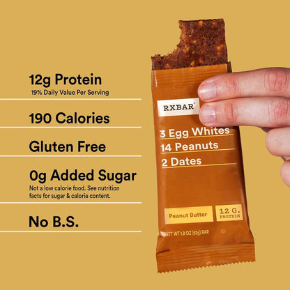 RXBAR Protein Bars, 12g Protein, Gluten Free Snacks, Peanut Butter, 22oz Box (12 Bars) Gsupps Australia