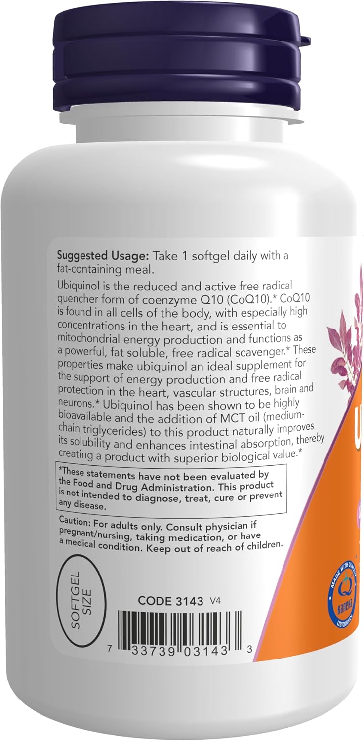 NOW Supplements, Ubiquinol 100 mg, High Bioavailability (the Active Form of CoQ10), 120 Softgels Gsupps Australia