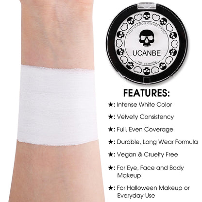UCANBE Goth White Cream to Powder Foundation Makeup, Professional Clown White Face Body Paint with Matte Finish for Halloween, SFX Makeup, Cosplay, Costume, Stage, Mime & Film(0.52oz) UCANBE