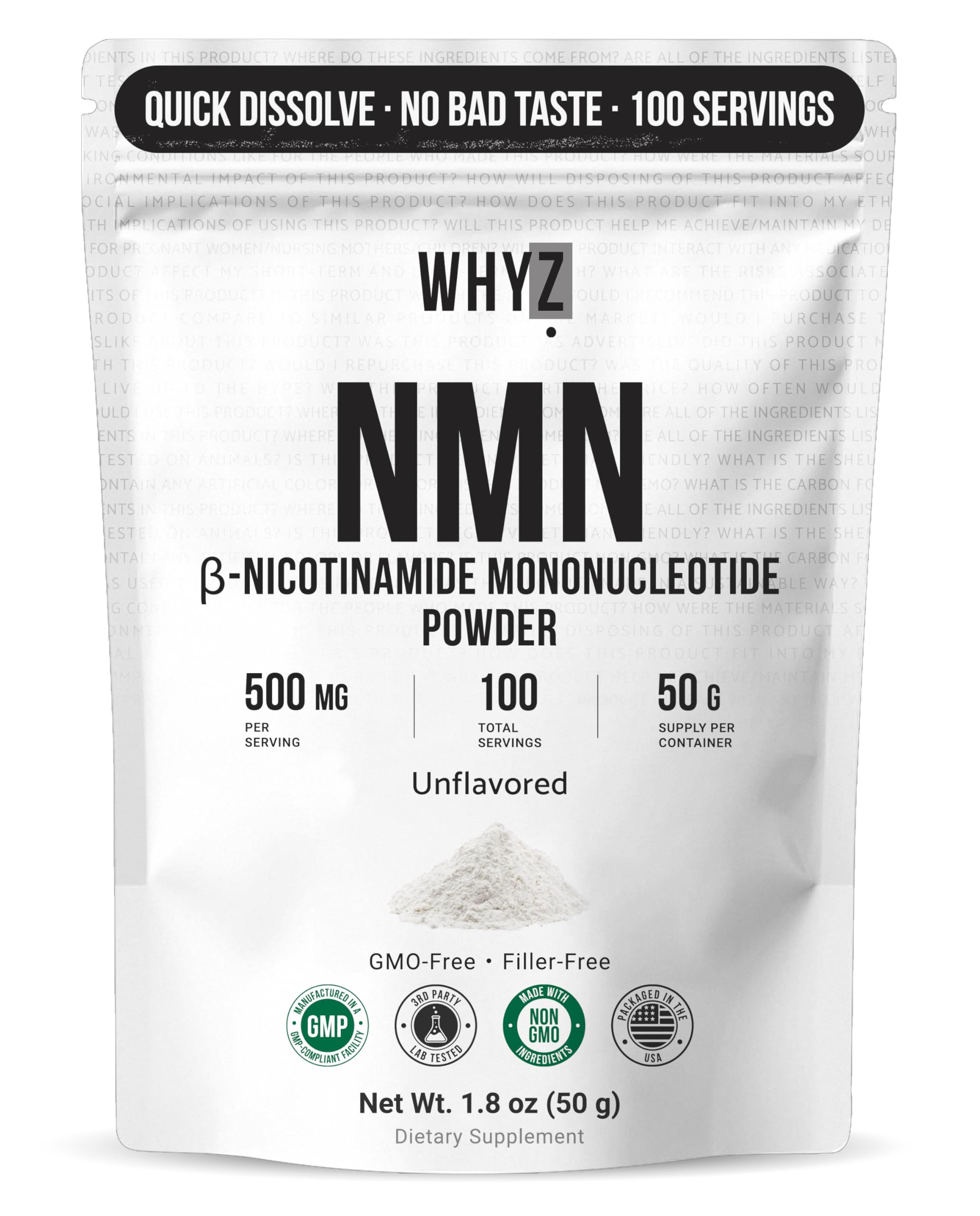 Pure NMN Powder Nicotinamide Mononucleotide Quick Dissolved NMN Supplement Powder 100% Unflavored NMN Supplement Supports NAD+ Levels Vegan Friendly Non-GMO, 50g WHYZ buy australia supplements