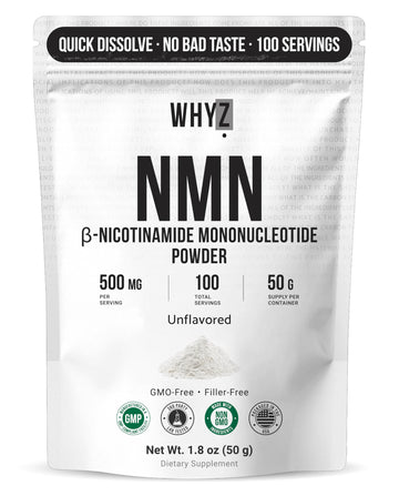 Pure NMN Powder Nicotinamide Mononucleotide Quick Dissolved NMN Supplement Powder 100% Unflavored NMN Supplement Supports NAD+ Levels Vegan Friendly Non-GMO, 50g WHYZ buy australia supplements