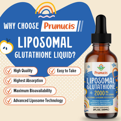Prunucis 2000MG Liposomal Glutathione Liquid, 98% Absorption, Active Form L-Glutathione Supplement, Prunucis