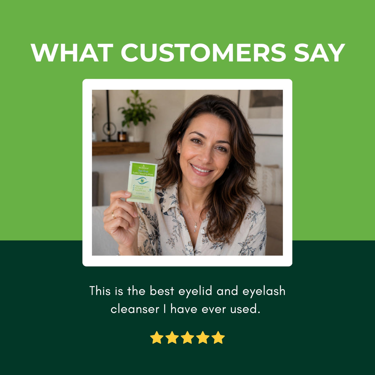 NOVEHA 60PCs Tea Tree Oil Eyelid & Lash Wipes | With Hyaluronic Acid, Green Tea & Chamomile For Blepharitis, Itchy & Stye Eyes, Individually Wrapped, Natural Eyelash Makeup Remover & Daily Cleanser NOVEHA