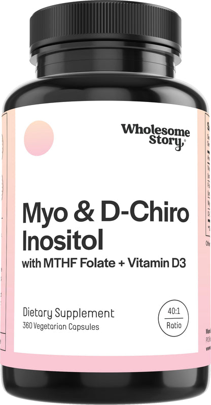 Myo-Inositol & D-Chiro Inositol Capsules with MTHF, Folate, Vitamin D| Support for Ovarian Function, Hormone Balance, & Homocysteine Levels | Fertility Supplements for Women | 40:1 Ratio
