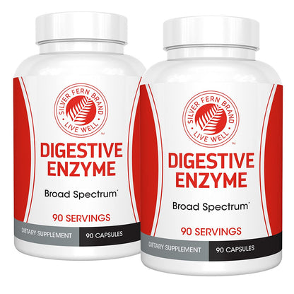 Silver Fern Brand Ultimate High Potency Digestive Enzyme Supplement - 2 Bottles - 100% Intestinal Coverage - Digestive Comfort Silver Fern