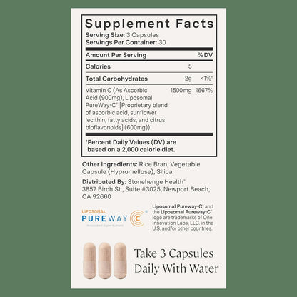 Stonehenge Health Dynamic Liposomal Vitamin C 1500mg - 90 Capsules - Advanced Formula - Phospholipids sourced from Non-GMO Sunflower, Supports Healthy Immune System (Pack of 2)