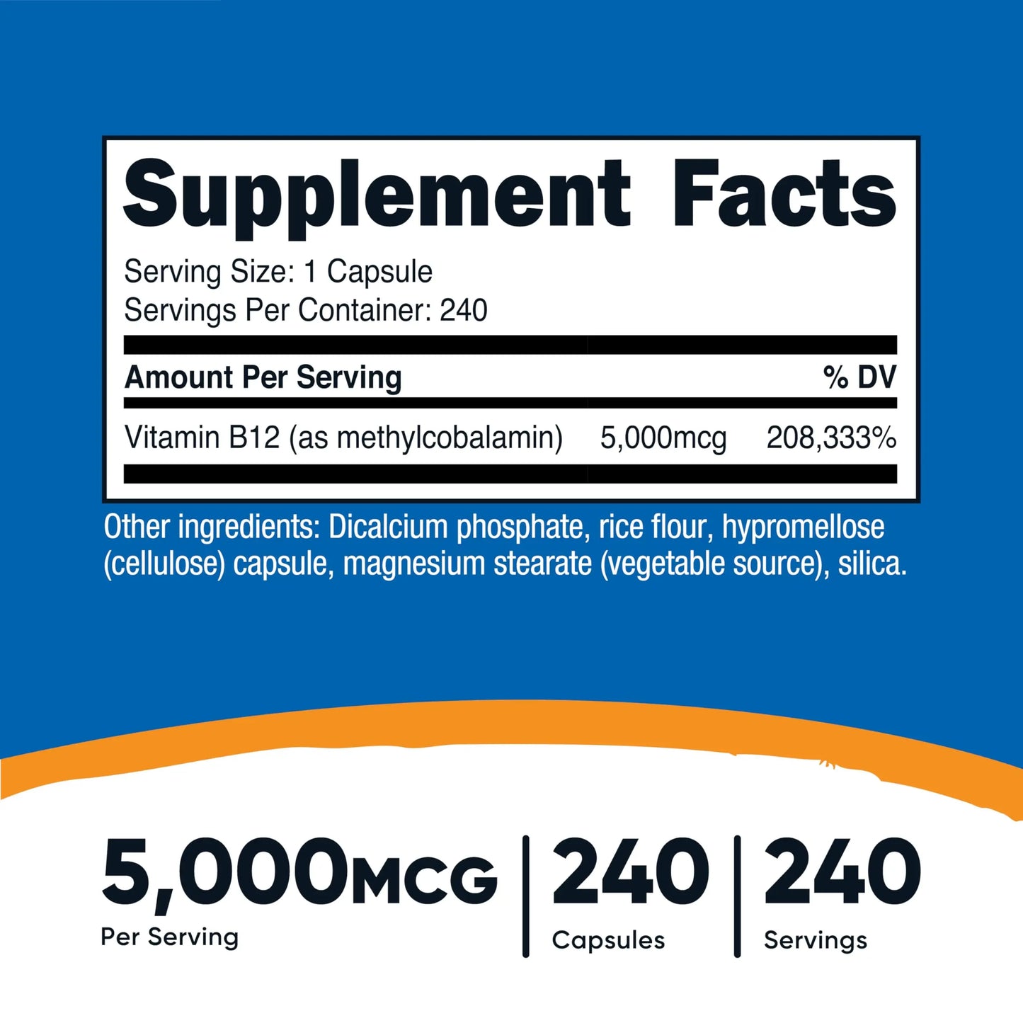 Nutricost Vitamin B12 (Methylcobalamin) 5000mcg, 240 Capsules - Vegetarian Caps, Non-GMO, Gluten Free B12 Supplement Nutricost