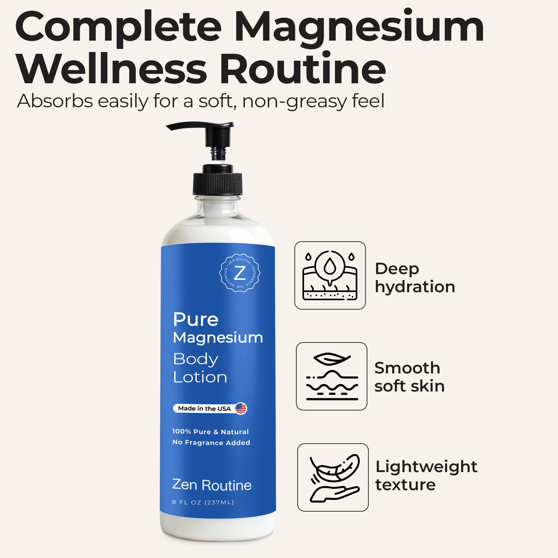 Zen Routine Magnesium Lotion for Sleep, Leg Cramps & Muscle Soreness with Shea Butter | Award-Winning Cream For Sleep – Safe for Kids – Unscented, Non-Greasy, Ultra Soothing – Made in USA Zen Routine buy australia supplements