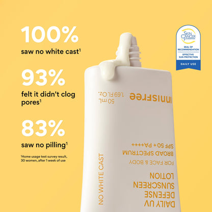 innisfree Daily UV Defense Sunscreen SPF 50+ PA++++, Korean Face & Body Sunscreen, Invisible Finish, Broad Spectrum, No White Cast, Lightweight, Hydrating, Available in Gift Sets & Jumbo innisfree