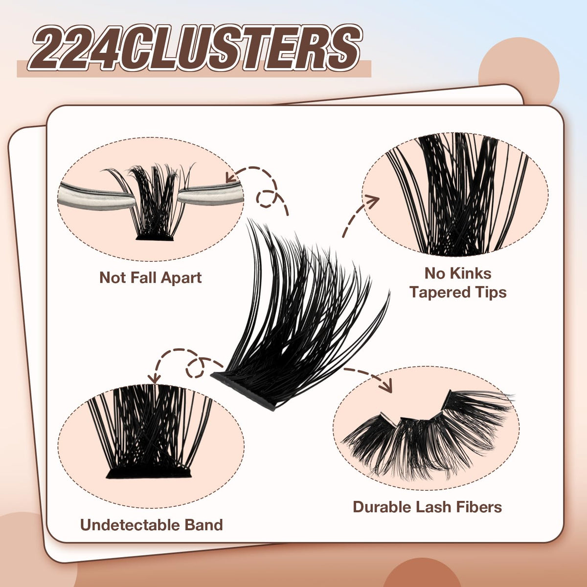 AILAISHI Lash Clusters Kit, DIY Cluster Eyelash Extensions 9‑16mm, 60D+80D+100D, 224pcs Fluffy D Curl Natural Lashes with Bond & Seal,Tweezers,Brush,Fake Cat Eye Individual Clusters AILAISHI