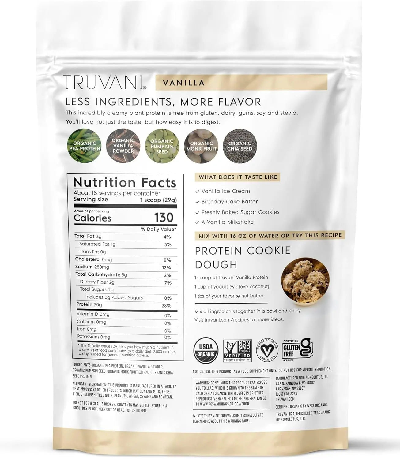 Truvani Organic Plant Based Protein Powder | Vanilla | 20g Pea Protein | 18 Servings | Vegan & Keto | Gluten & Dairy Free | Low Carb | No Added Sugar Truvani
