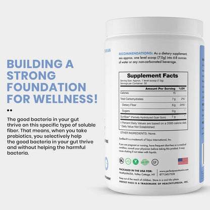 PERFECT PASS Prebiotic PHGG Partially Hydrolyzed Guar Gum 210g Powder - 100% Natural Gluten Free Non GMO - Certified Kosher Vegetarian Sugar Free PERFECT PASS