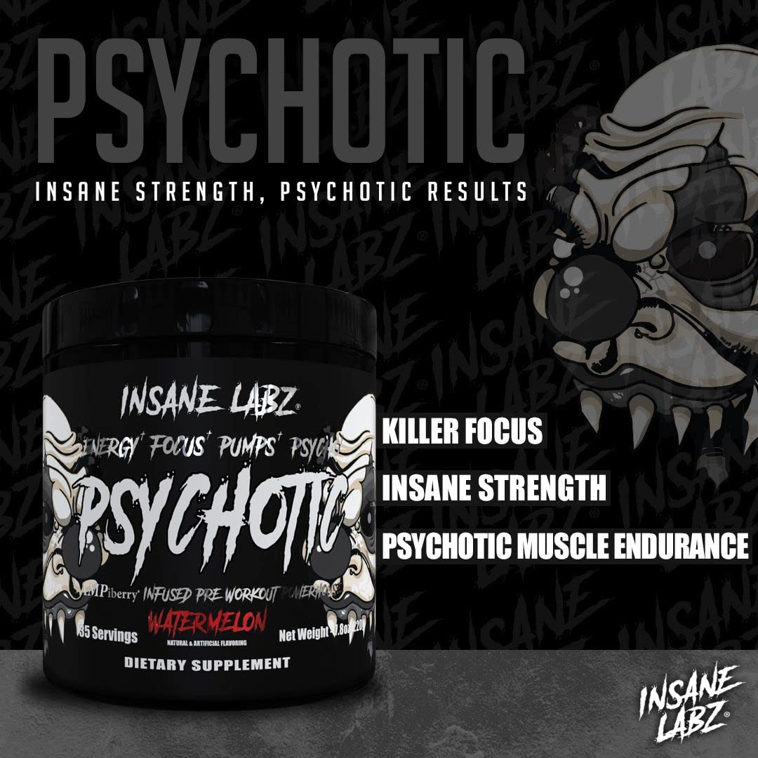 Insane Labz Psychotic Black Edition Mid Stimulant Pre Workout Powder, Energy Focus Pumps, Loaded with Creatine Beta Alanine Taurine Fueled by AMPiberry, 35 Servings (Blue Raspberry) Insane Labz buy australia supplements
