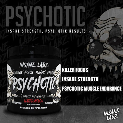 Insane Labz Psychotic Black Edition Mid Stimulant Pre Workout Powder, Energy Focus Pumps, Loaded with Creatine Beta Alanine Taurine Fueled by AMPiberry, 35 Servings (Blue Raspberry) Insane Labz