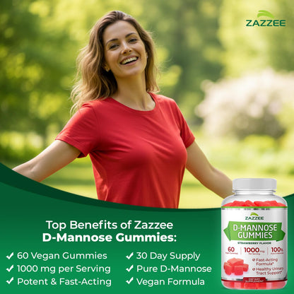 Zazzee D-Mannose, 1000 mg per Serving, 180 Vegan Capsules, 3 Month Supply | Potent & Fast-Acting, Certified Kosher, 100% Pure, All-Natural Urinary Tract Health Support, 100% Vegetarian, Non-GMO Gsupps Australia
