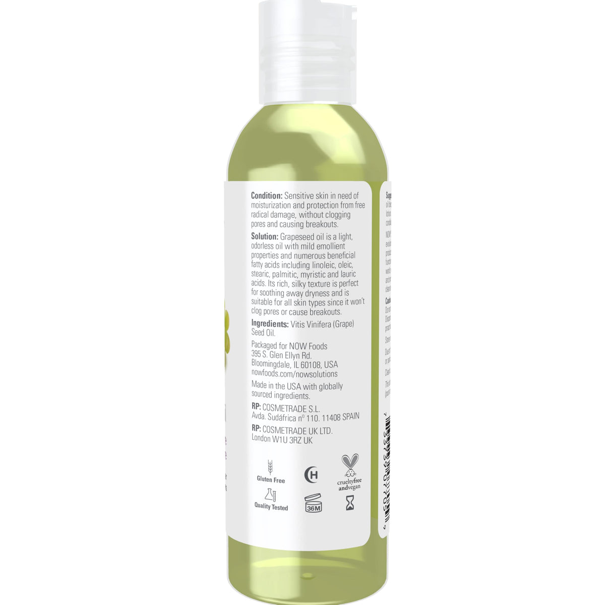 NOW Solutions, Grapeseed Oil, Sensitive Skin & All Skin Types, 4 fl. oz Now