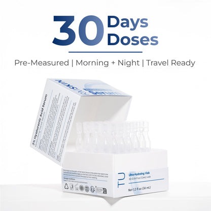 TURMSKIN® Hyaluronic Acid Serum Ampoules [ULTRA HYDRATING VIALS] - 3% Hyaluron Booster for Glass Skin & Anti Aging - 24 Hours Hydration Turmskin
