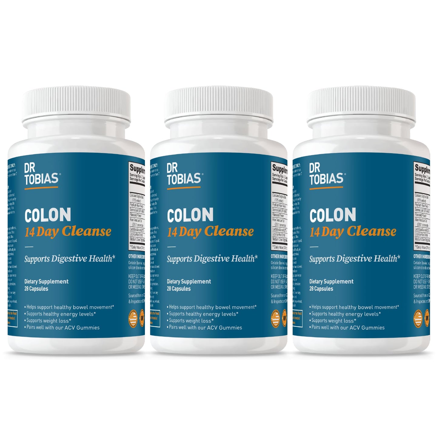 Dr. Tobias Colon Cleanse - Constipation Relief & Gut Health Support for Women & Men | 14 Day Colon Cleanser for a Gentle Colon Detox & Gut Flush - 28 Capsules (1-2 Daily)
