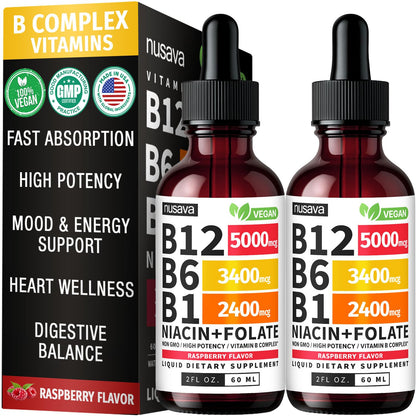 (2 Pack) Vitamin B12 and B6 Liquid Drops, B12 Sublingual Vitamin B Complex - B 12 Vitamin 5000mcg - B12 Methylcobalamin for Energy NUSAVA