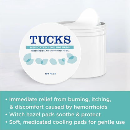 TUCKS Medicated Cooling Pads, 100 Count – Hemorrhoid Pads with Witch Hazel, Cleanses Sensitive Areas, Protects from Irritation, Hemorrhoid Treatment, Medicated Pads Used by Hospitals Gsupps Australia